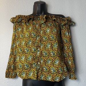 J.crew ratti elephant print off shoulder button top women’s size 2